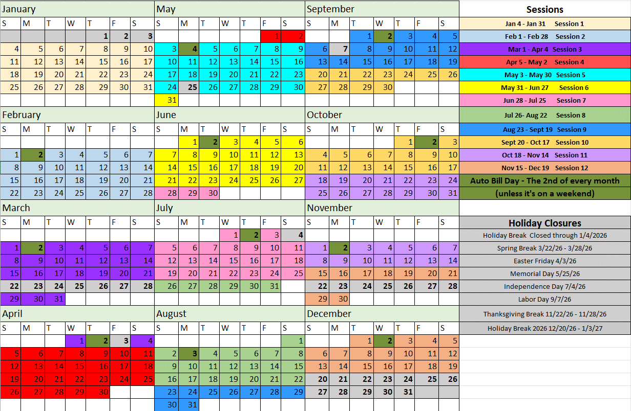 2026 sessions calendar